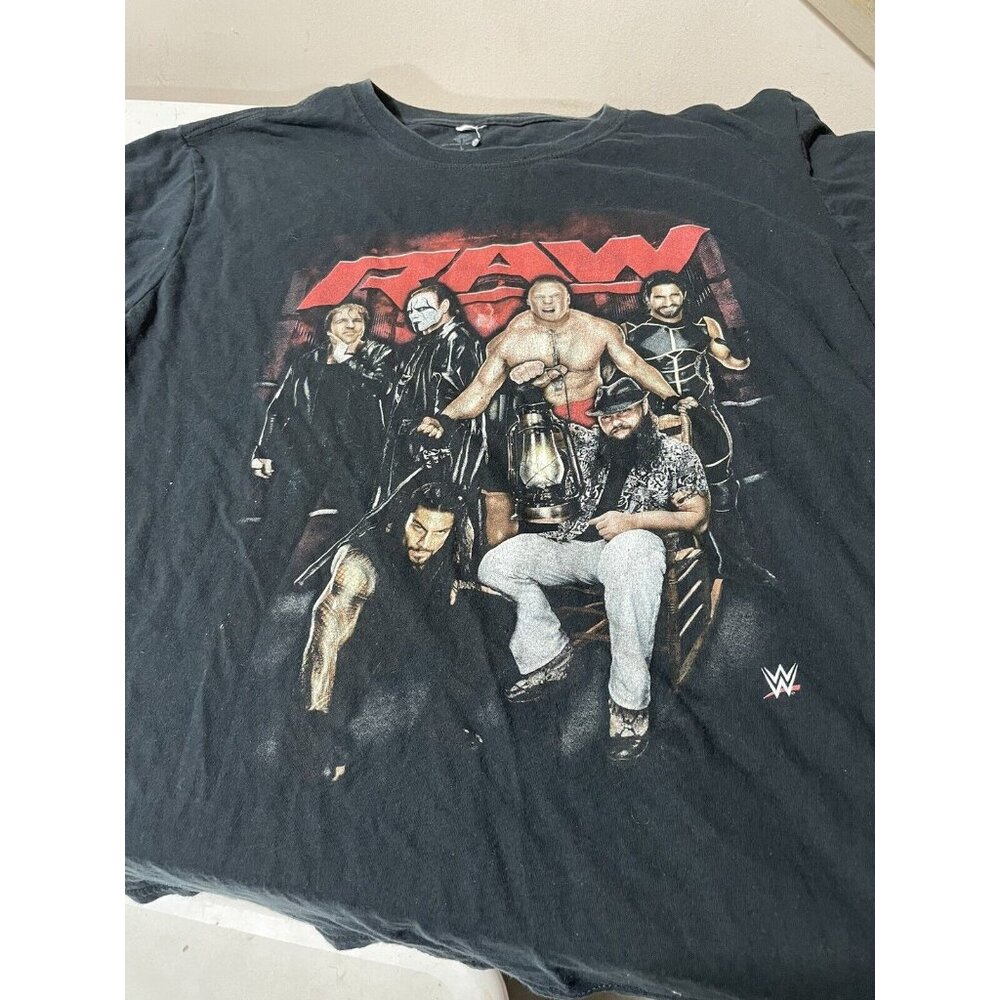 Vintage WWF Raw 90s Wrestling Black Front Print T-Shirt LARGE